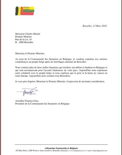 Užuojauta Belgijos žmonėms